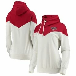 Hot Sale 🛒 Women's Gameday Couture White/Crimson Alabama Crimson Tide Old School Arrow Blocked Cowl Neck Tri-Blend Pullover Hoodie 🎁