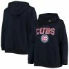 Best deal ⭐ Profile 👩 Women's Navy Chicago Cubs Plus Size Notch Neck Fleece Pullover Hoodie 👍