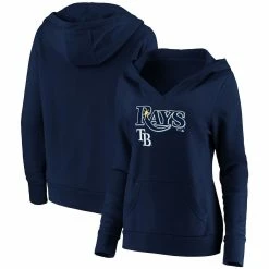 Outlet ❤️ Women's Fanatics Branded Navy Tampa Bay Rays Core Team Lockup V-Neck Pullover Hoodie 😉