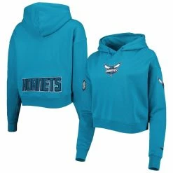 Coupon 👏 Women's Pro Standard Teal Charlotte Hornets Classic Fleece Cropped Pullover Hoodie 😍