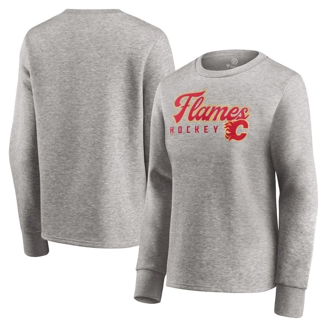 Hot Sale π Women's Fanatics Branded Heathered Gray Calgary Flames Fan Favorite Script Pullover Sweatshirt π€© - Image 2