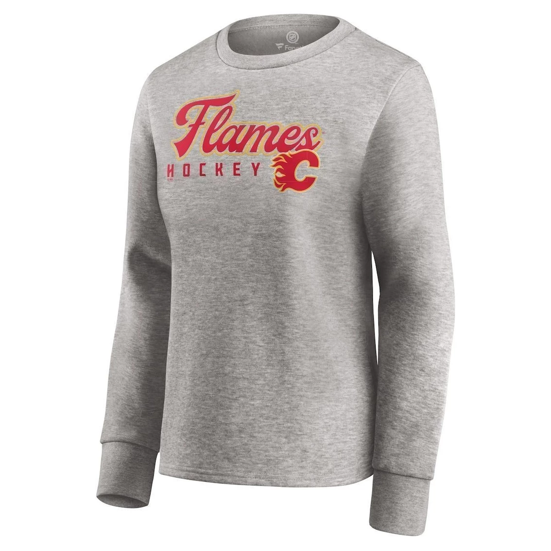 Hot Sale π Women's Fanatics Branded Heathered Gray Calgary Flames Fan Favorite Script Pullover Sweatshirt π€© - Image 3
