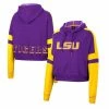 New ❤️ Women's Colosseum Purple LSU Tigers Throwback Stripe Arch Logo Cropped Pullover Hoodie 😉