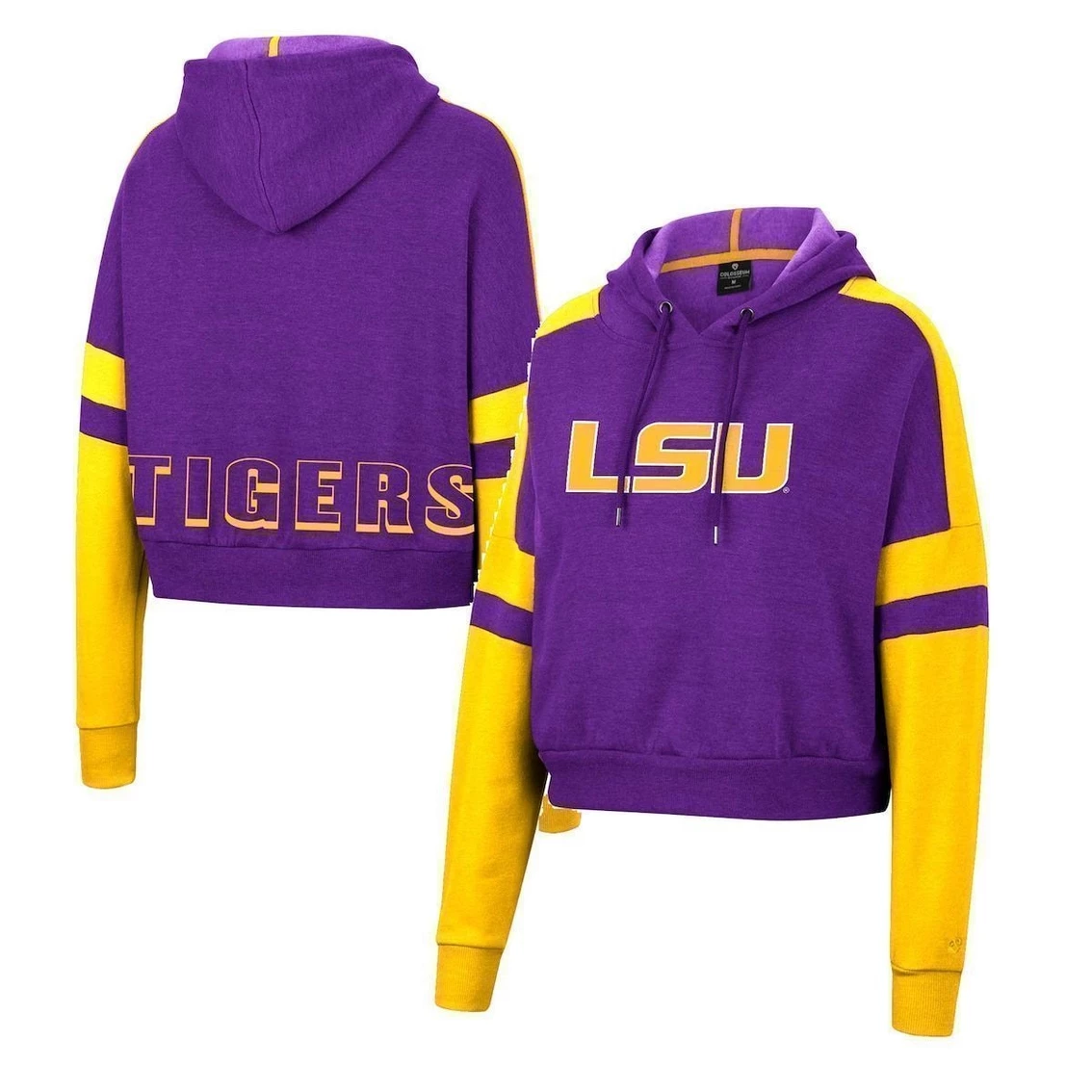 New β€οΈ Women's Colosseum Purple LSU Tigers Throwback Stripe Arch Logo Cropped Pullover Hoodie π - Image 2