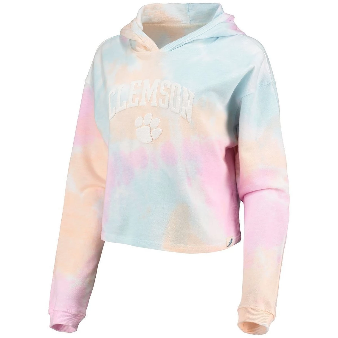 Promo π Women's League Collegiate Wear Pink/White Clemson Tigers Tie-Dye Cropped Pullover Hoodie π - Image 3