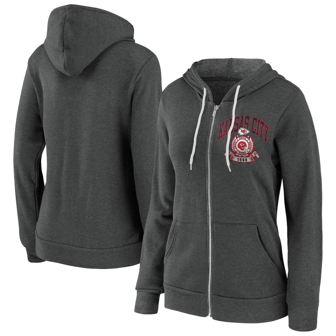 Wholesale π Women's WEAR By Erin Andrews Charcoal Kansas City Chiefs Fleece Full-Zip Hoodie π - Image 2