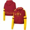Buy ✔️ Women's Colosseum Cardinal Iowa State Cyclones Throwback Stripe Arch Logo Cropped Pullover Hoodie ⌛
