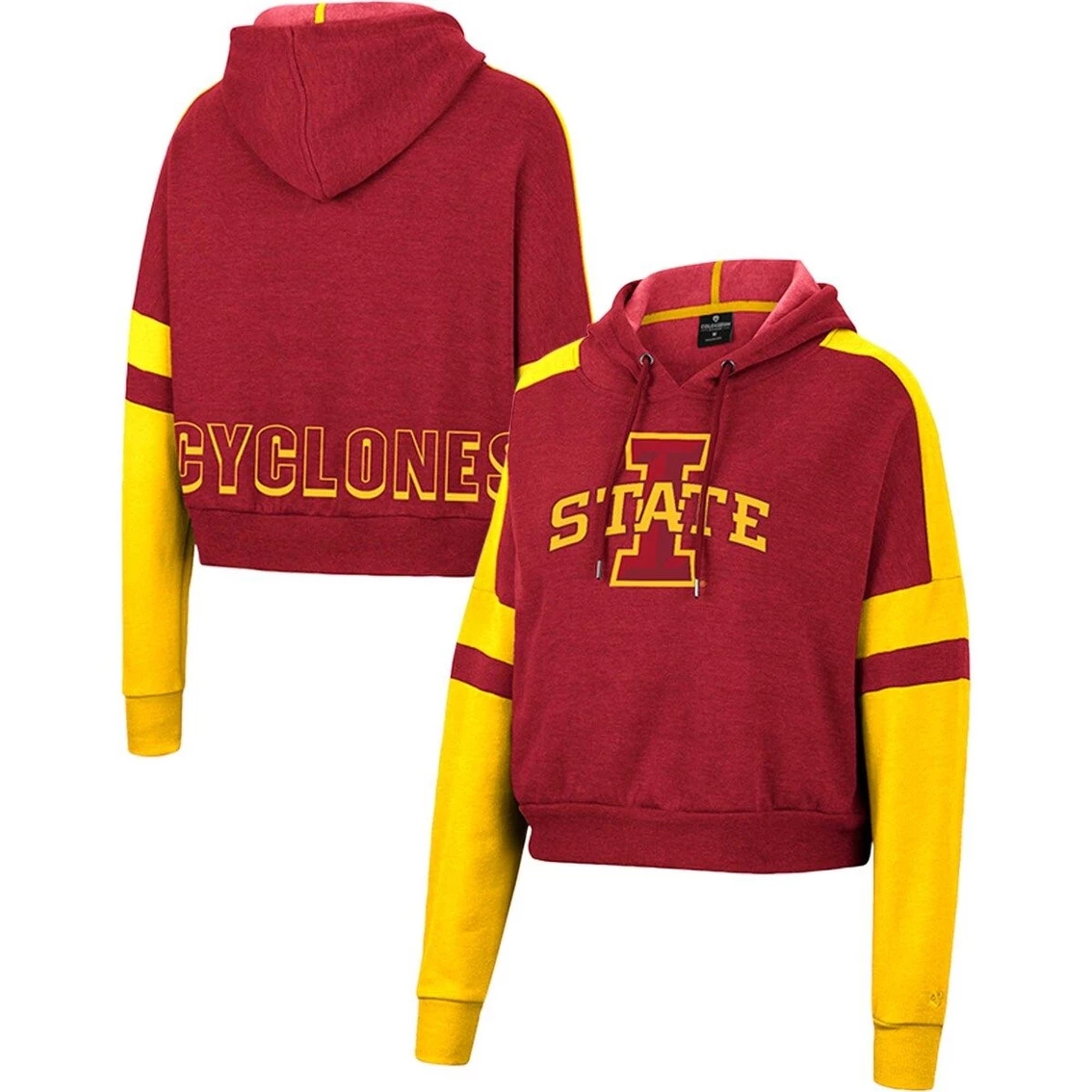 Buy βοΈ Women's Colosseum Cardinal Iowa State Cyclones Throwback Stripe Arch Logo Cropped Pullover Hoodie β