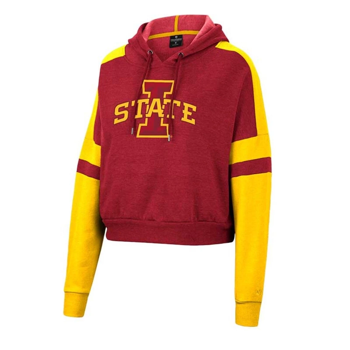 Buy βοΈ Women's Colosseum Cardinal Iowa State Cyclones Throwback Stripe Arch Logo Cropped Pullover Hoodie β - Image 3