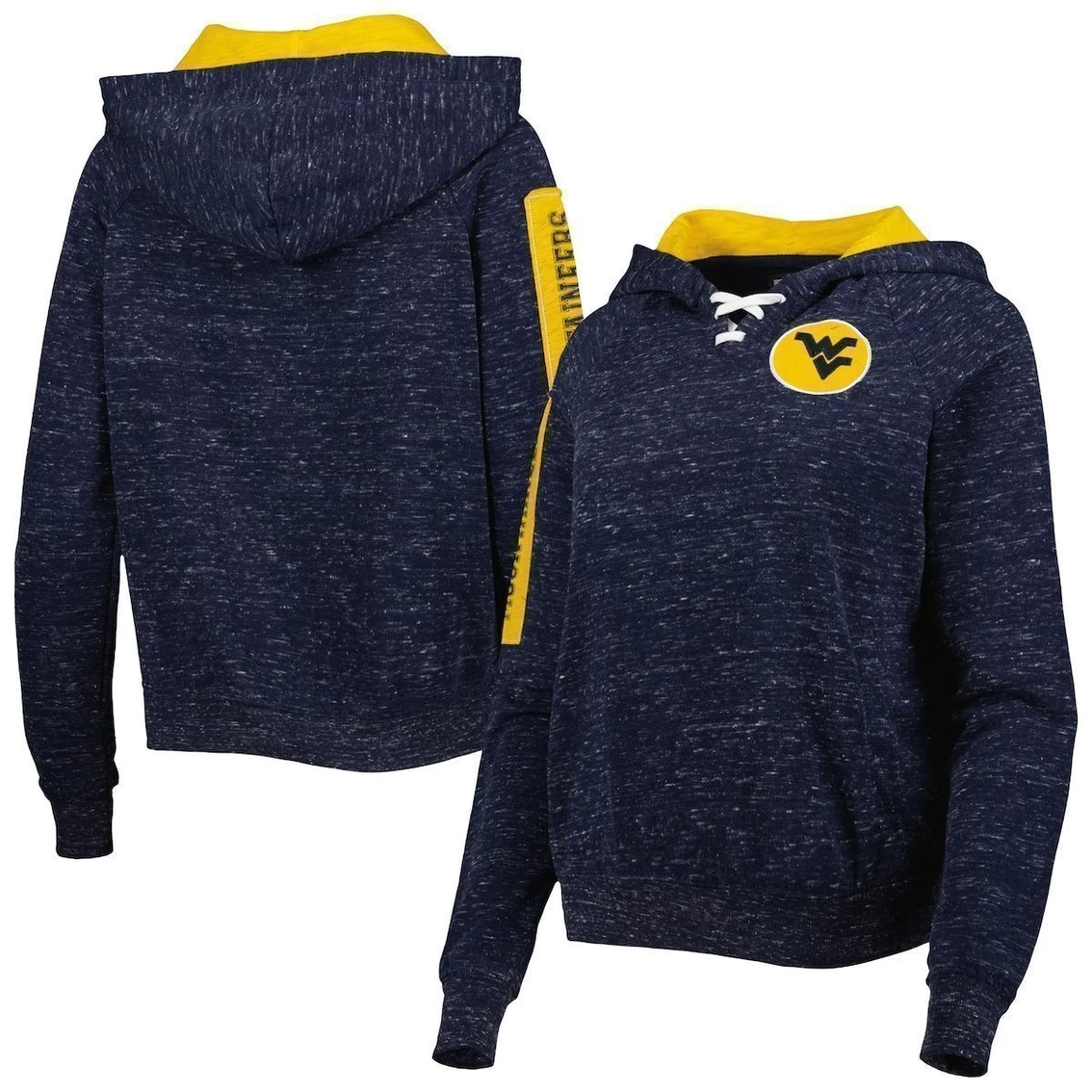 Cheap βοΈ Women's Colosseum Navy West Virginia Mountaineers The Devil Speckle Lace-Placket Raglan Pullover Hoodie π