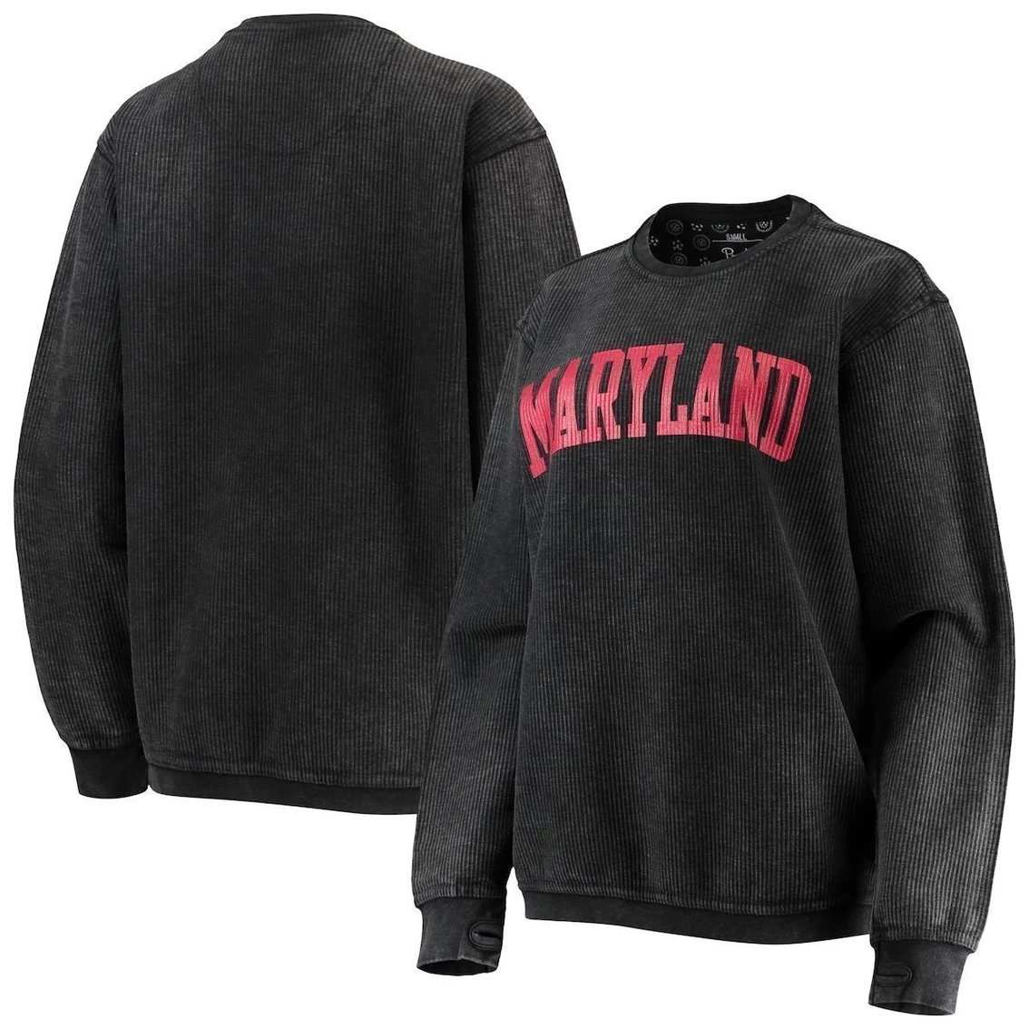 Hot Sale π Women's Pressbox Black Maryland Terrapins Comfy Cord Vintage Wash Basic Arch Pullover Sweatshirt π - Image 2