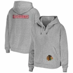 Hot Sale π₯° Women's WEAR By Erin Andrews Heather Gray Chicago Blackhawks Full-Zip Hoodie π