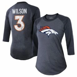 Promo 🔔 Women's Majestic Threads Russell Wilson Navy Denver Broncos Name & Number Raglan 3/4 Sleeve T-Shirt 🎁