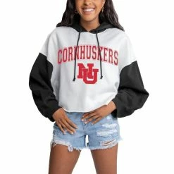 Outlet π Women's Gameday Couture White/Black Nebraska Huskers Good Time Color Block Cropped Hoodie β