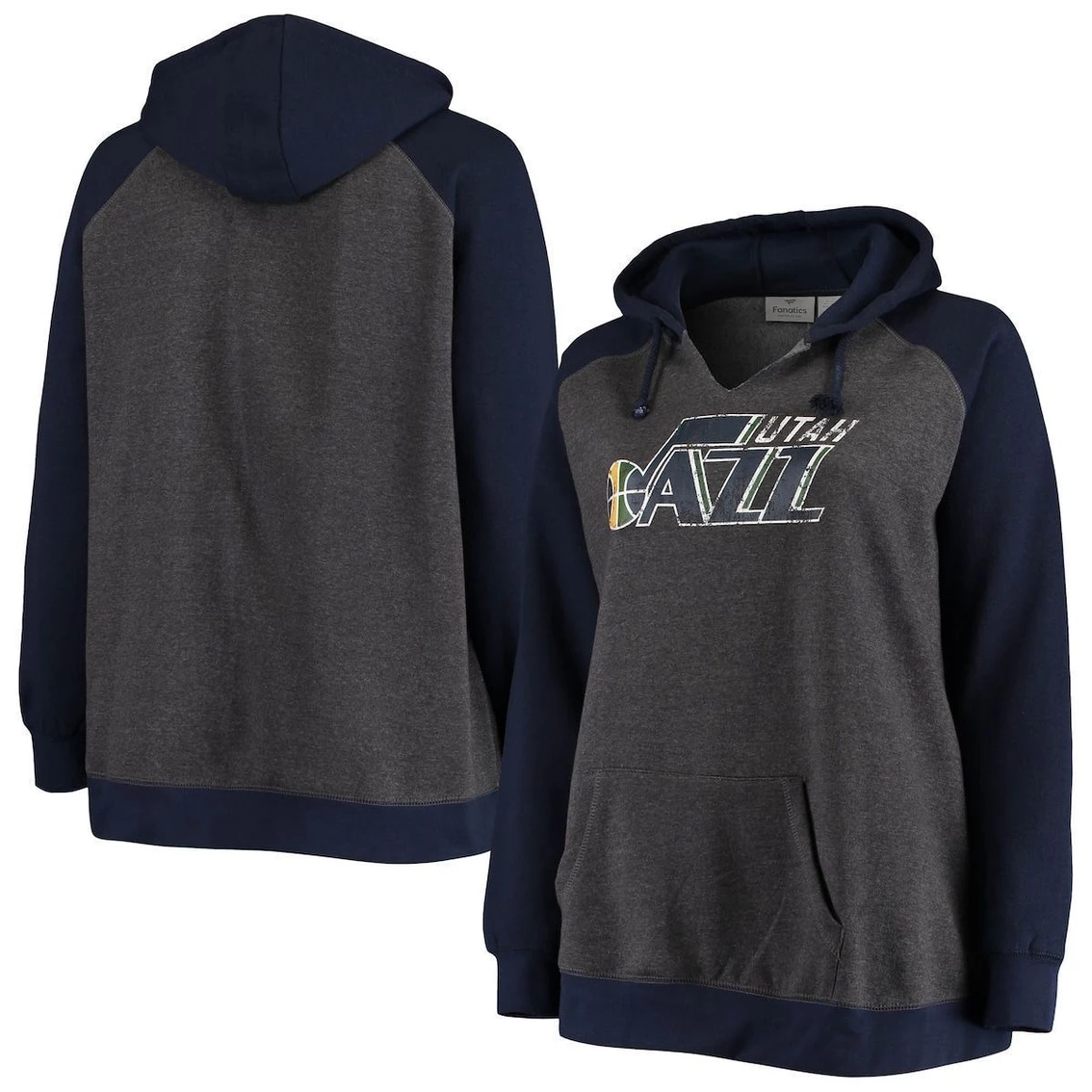 Best reviews of 𧨠Women's Fanatics Branded Charcoal/Navy Utah Jazz Plus Size Raglan Notch Neck Pullover Hoodie π - Image 2