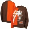 Flash Sale 🤩 Women's Mitchell & Ness Orange/Brown Cleveland Browns Big Face Pullover Sweatshirt 😉