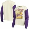 Hot Sale ✔️ Women's Junk Food White/Purple Los Angeles Lakers Contrast Sleeve Pullover Sweatshirt 😍