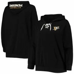 Best Pirce 👍 Profile 👩 Women's Black Pittsburgh Penguins Plus Size Lace-Up Pullover Hoodie 🔔