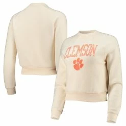 Best Sale π Women's Alternative Apparel Cream Clemson Tigers Eco-Teddy Baby Champ Tri-Blend Sweatshirt π