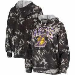 Coupon 🔥 Women's Majestic Threads Black Los Angeles Lakers Burble Tie-Dye Tri-Blend Pullover Hoodie 🎁