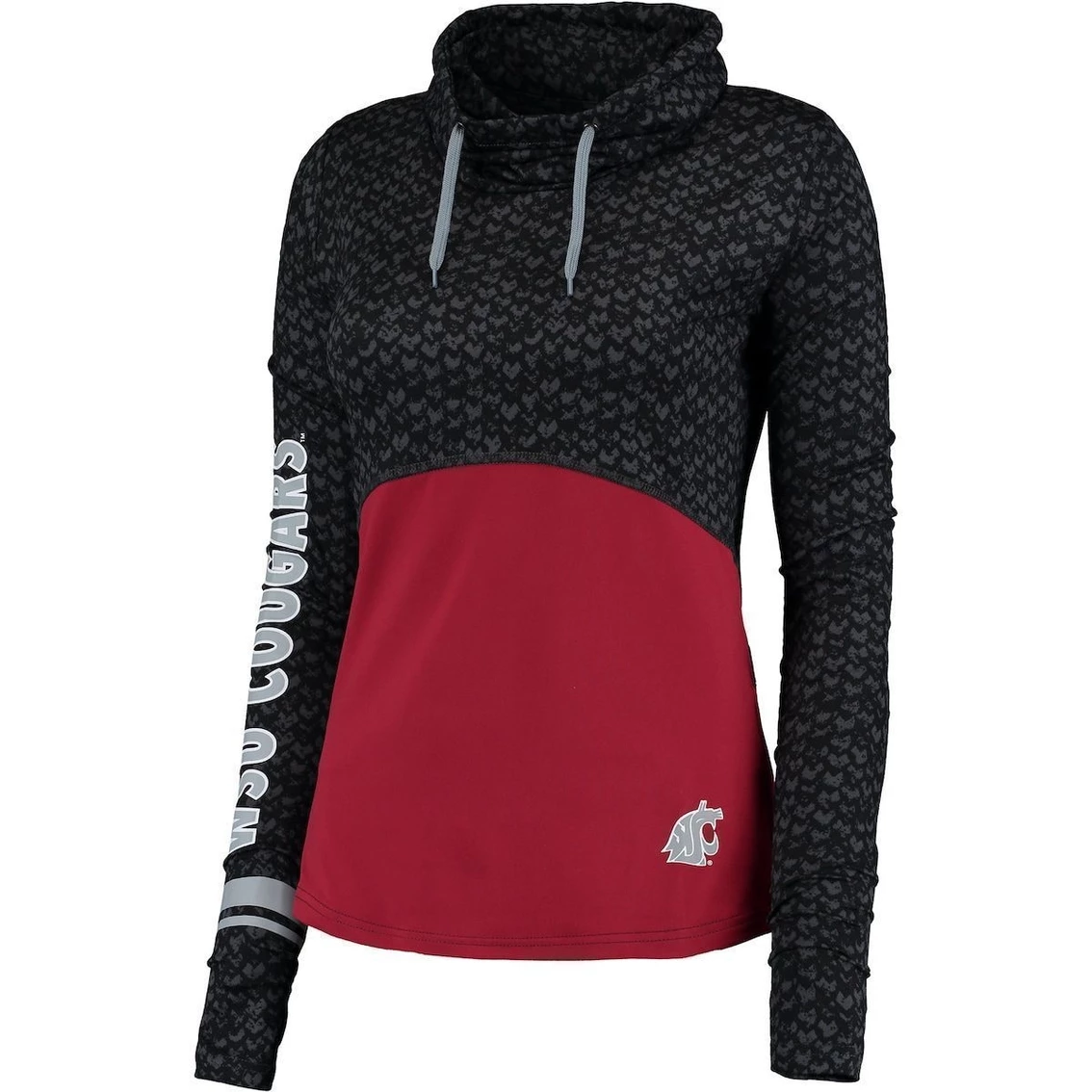 Buy π€© Women's Colosseum Black/Crimson Washington State Cougars Scaled Cowl Neck Pullover Hoodie π - Image 3