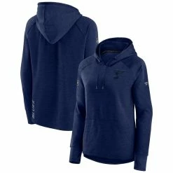 New 🥰 Women's Fanatics Branded Heather Navy St. Louis Blues Authentic Pro Road Performance Raglan Pullover Hoodie 🤩