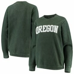 New 👍 Women's Pressbox Green Oregon Ducks Comfy Cord Vintage Wash Basic Arch Pullover Sweatshirt 👏