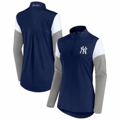 Best deal 🎉 Women's Fanatics Branded Navy/Gray New York Yankees Authentic Fleece Quarter-Zip Jacket 🎁