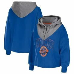 Promo 𧨠Women's WEAR By Erin Andrews Blue New York Knicks Pieced Quarter-Zip Hoodie Jacket π