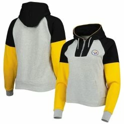 Top 10 βοΈ Women's Antigua Heathered Gray/Black Pittsburgh Steelers Jackpot Raglan Half-Zip Pullover Hoodie β¨