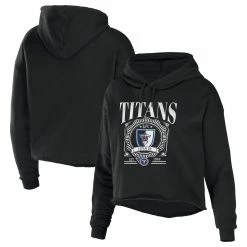 New β Women's WEAR By Erin Andrews Black Tennessee Titans Cropped Sponge Fleece Pullover Hoodie π₯