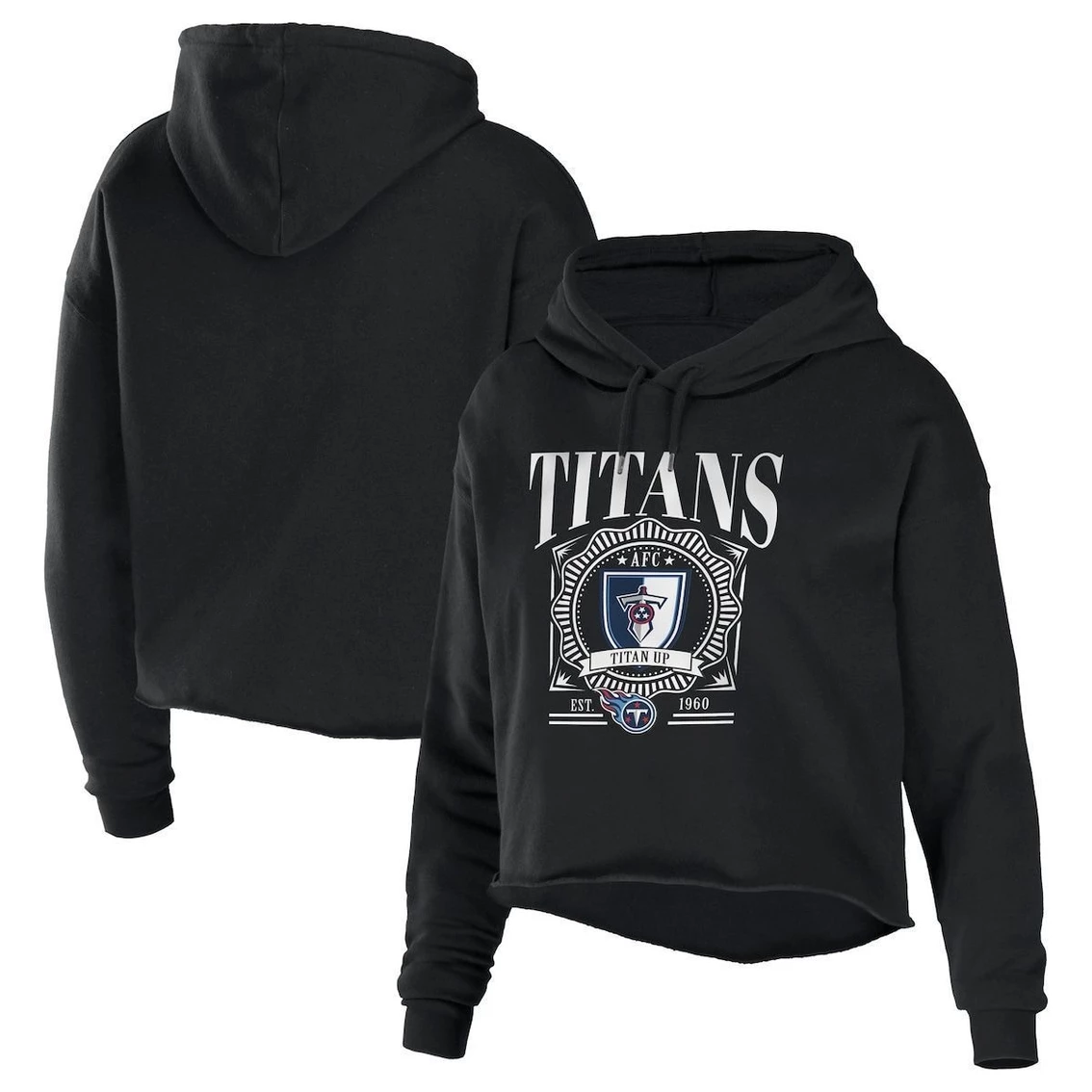New β Women's WEAR By Erin Andrews Black Tennessee Titans Cropped Sponge Fleece Pullover Hoodie π₯ - Image 2