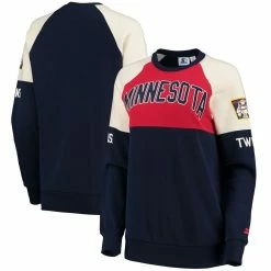 Coupon π Women's Starter Red/Navy Minnesota Twins Baseline Raglan Historic Logo Pullover Sweatshirt π