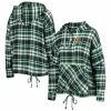 Discount 😍 Women's Concepts Sport Green Miami Hurricanes Mainstay Plaid Pullover Hoodie 🥰