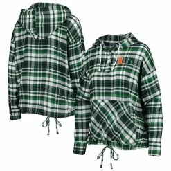 Discount π Women's Concepts Sport Green Miami Hurricanes Mainstay Plaid Pullover Hoodie π₯°