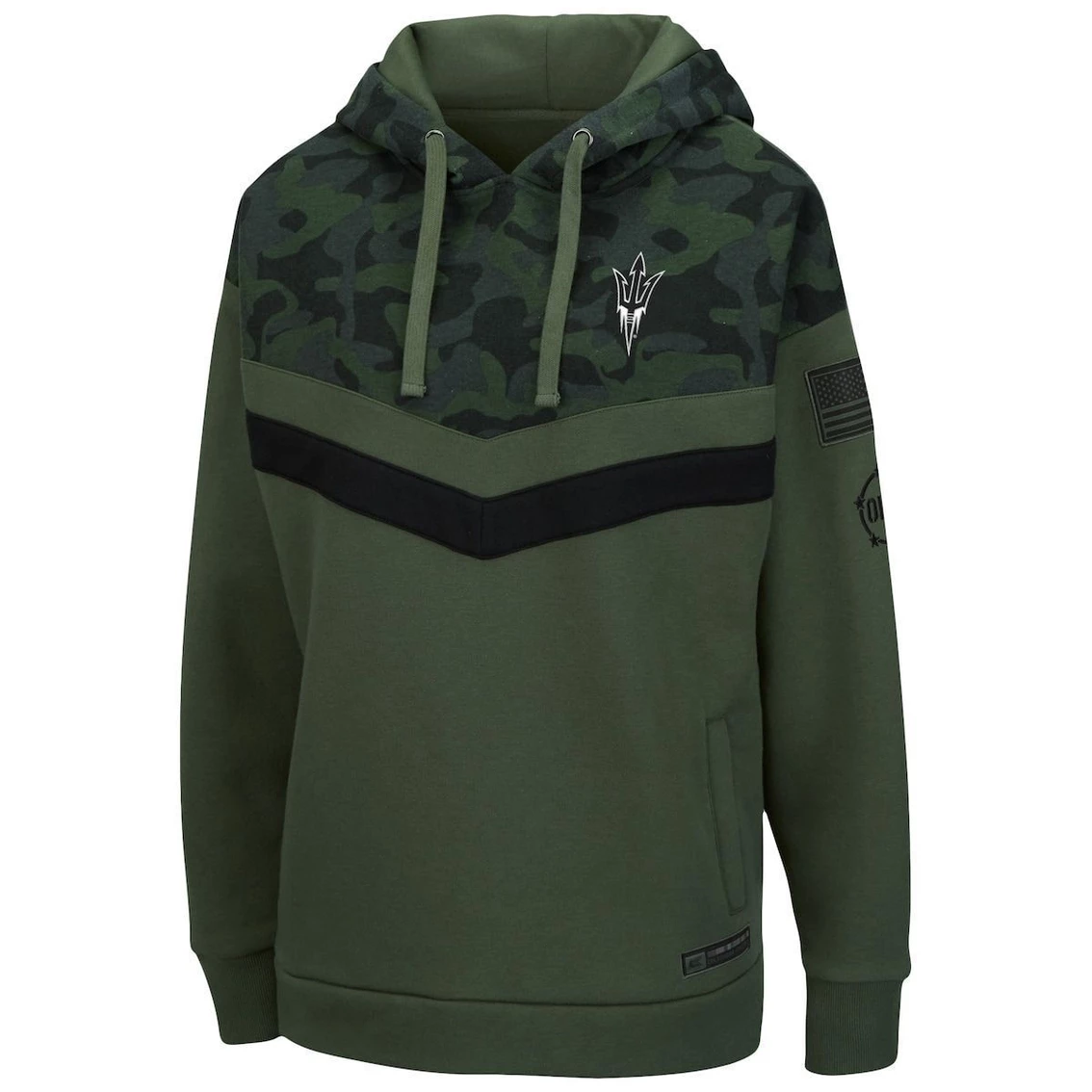 Promo π Women's Colosseum Olive/Camo Arizona State Sun Devils OHT Military Appreciation Extraction Chevron Pullover Hoodie 𧨠- Image 3