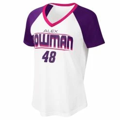 Deals ✔️ Women's G-III 4Her By Carl Banks White/Purple Alex Bowman Overtime V-Neck T-Shirt 🧨