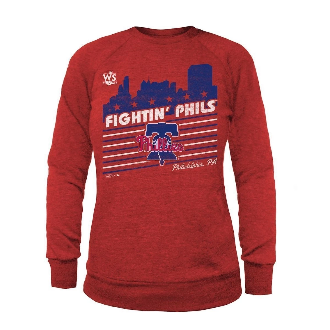 Outlet π Women's Majestic Threads Red Philadelphia Phillies 2022 World Series Tri-Blend Pullover Sweatshirt β¨ - Image 3