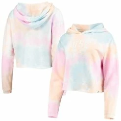 New 🥰 Women's League Collegiate Wear Pink/White USC Trojans Tie-Dye Cropped Pullover Hoodie 😀