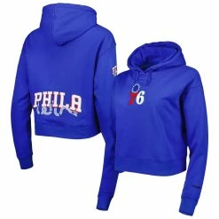 Wholesale ✔️ Women's Pro Standard Royal Philadelphia 76ers Classic Fleece Cropped Pullover Hoodie 😉