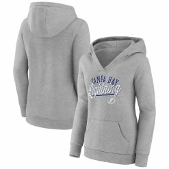 Cheapest 𧨠Women's Fanatics Branded Gray Tampa Bay Lightning Simplicity Crossover V-Neck Pullover Hoodie π