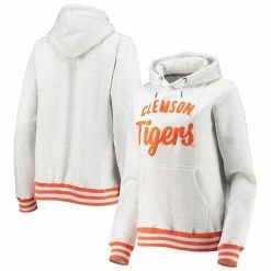 Best Pirce ❤️ Women's Pressbox Ash Clemson Tigers Santa Cruz Chenille Pullover Hoodie ❤️