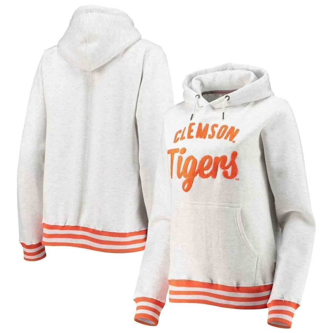 Best Pirce ❤️ Women's Pressbox Ash Clemson Tigers Santa Cruz Chenille Pullover Hoodie ❤️