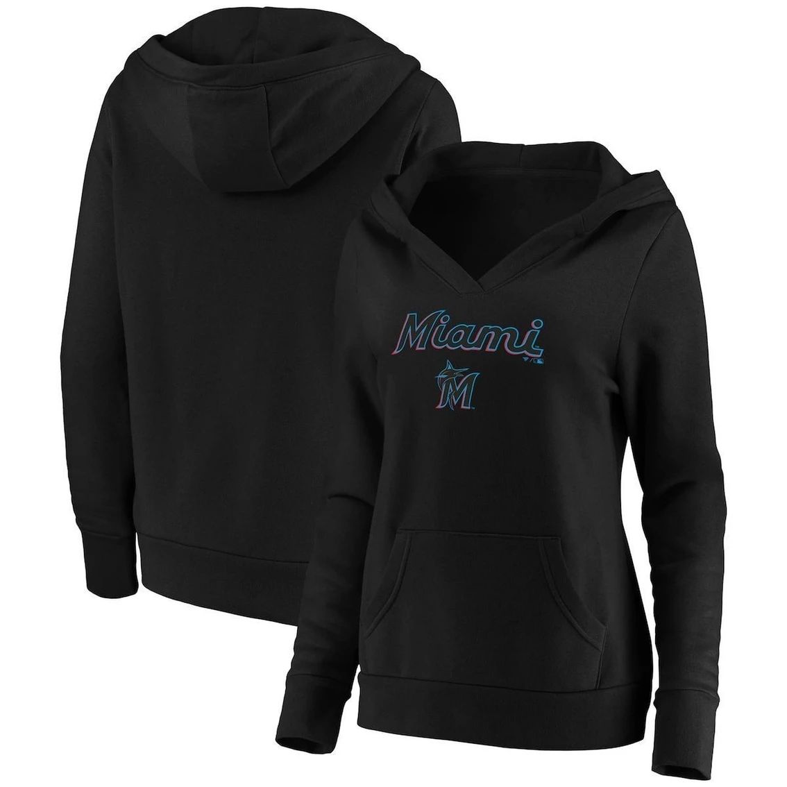 Best reviews of π₯ Women's Fanatics Branded Black Miami Marlins Core Team Lockup V-Neck Pullover Hoodie π€© - Image 2