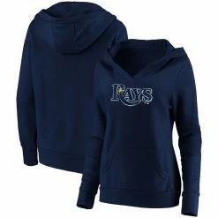 Promo β€οΈ Women's Fanatics Branded Navy Tampa Bay Rays Core Team Crossover V-Neck Pullover Hoodie π