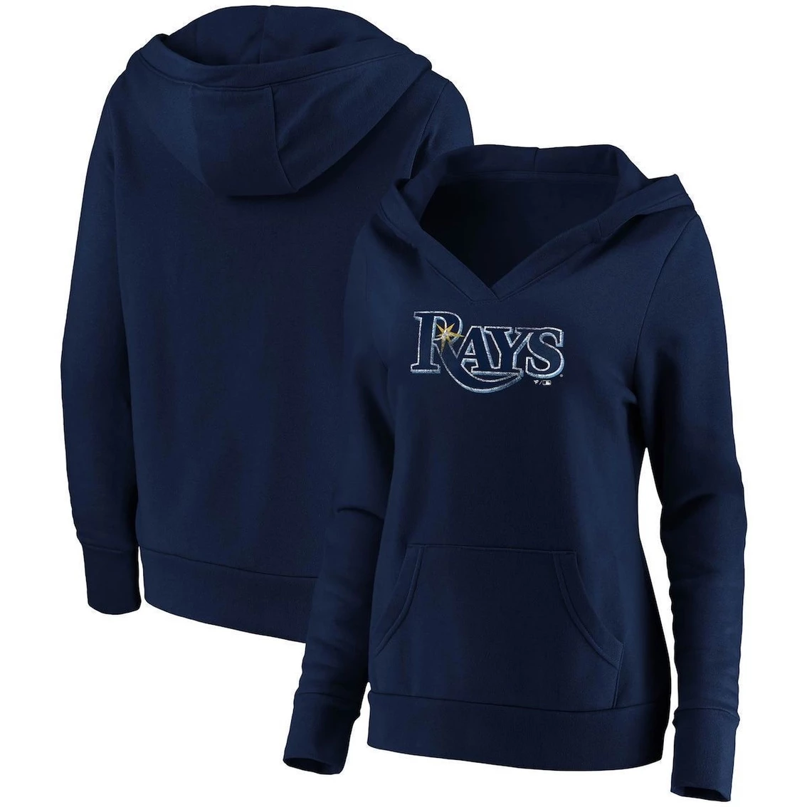 Promo β€οΈ Women's Fanatics Branded Navy Tampa Bay Rays Core Team Crossover V-Neck Pullover Hoodie π - Image 2
