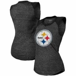 Promo 🔥 Women's Majestic Threads Black Pittsburgh Steelers Retro Tri-Blend Raglan Muscle Tank Top 🔥