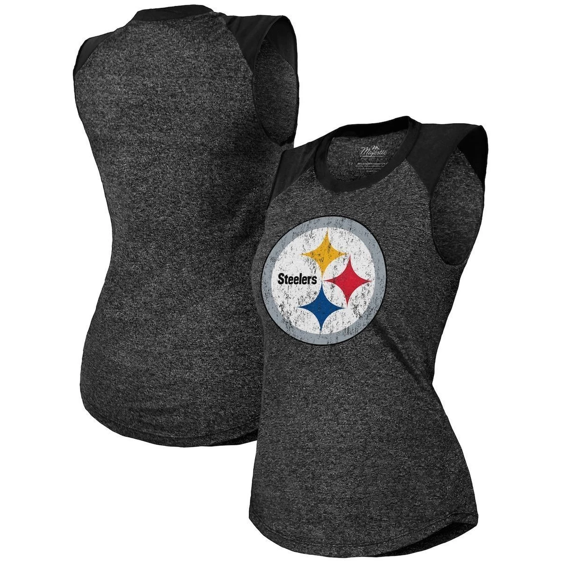 Promo π₯ Women's Majestic Threads Black Pittsburgh Steelers Retro Tri-Blend Raglan Muscle Tank Top π₯