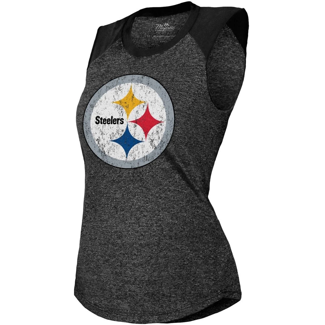 Promo π₯ Women's Majestic Threads Black Pittsburgh Steelers Retro Tri-Blend Raglan Muscle Tank Top π₯ - Image 3