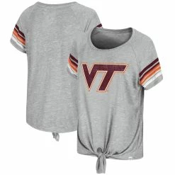 Discount 🤩 Women's Colosseum Heathered Gray Virginia Tech Hokies Boo You Knotted Raglan T-Shirt 👏